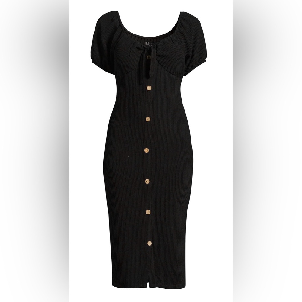 No Boundaries Black Midi Button-Front Dress